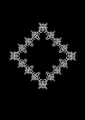 Frames of lace ethnic elements on the sheet of A4 format, surreal, black and white graphics