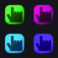 Black Hand Pointing Up four color glass button icon