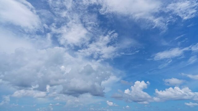 Amazing Time Lapse of Blue sky white clouds Puffy fluffy white clouds Cumulus cloud Flowing in the blue sky background cloudscape Timelapse