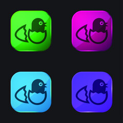 Bird In Broken Egg From Side View four color glass button icon