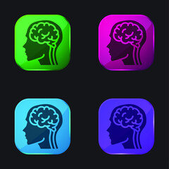 Brain four color glass button icon