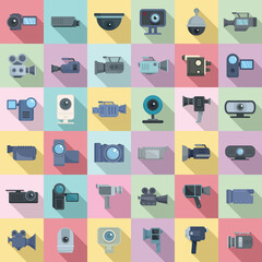 Camcorder icons set, flat style