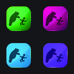 Bear Attacking four color glass button icon