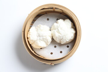 steamed fresh char siew bao marinated pork meat Chinese bun in bamboo basket dim sum menu