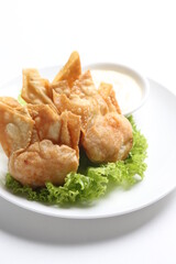 deep fried crispy meat dumpling wanton har gao dim sum menu serve with tartar salad sauce