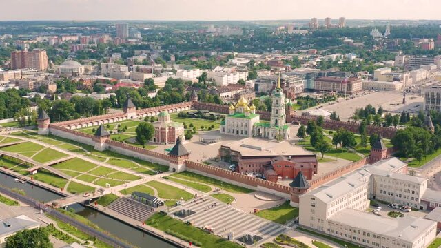 Aerial view of Tula Kremlin. It is 16th-century fortification with towers, cathedrals and museums