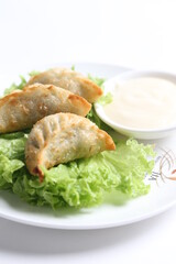 deep fried crispy meat dumpling wanton har gao dim sum menu serve with tartar salad sauce
