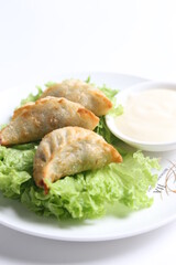 deep fried crispy meat dumpling wanton har gao dim sum menu serve with tartar salad sauce