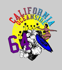 California surfer graphic design vector art