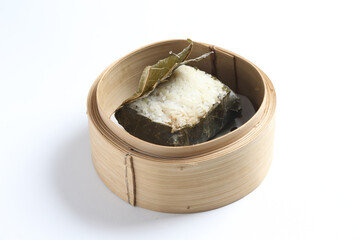steamed sticky rice with minced pork meat and mushroom wrapped in lotus leaf dumpling in bamboo basket dim sum menu