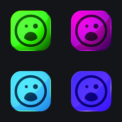 Black Eye And Opened Mouth Emoticon Square Face four color glass button icon