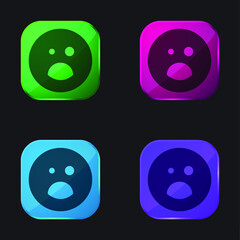 Black Eye And Opened Mouth Emoticon Square Face four color glass button icon
