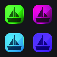 Boat With A Sail four color glass button icon