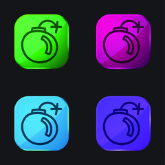 Bomb Hand Drawn Interface Symbol Outline four color glass button icon