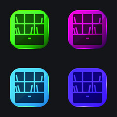 Bookshelve four color glass button icon