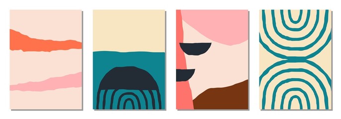 Set of vertical abstract backgrounds or card templates in modern colors, in popular art style