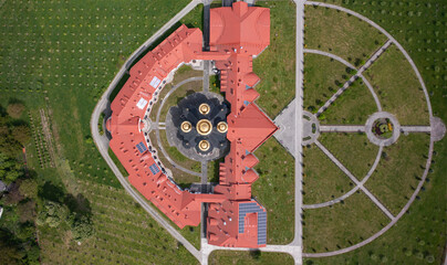 Aerial view on Lviv Theological Seminary of the Holy Spirit of the Ukrainian Greek Catholic Church from drone - obrazy, fototapety, plakaty