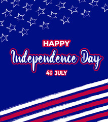United States Independence Day greeting card with USA national flag brush stroke background and hand lettering text Happy Independence Day, 4th of July. Vector illustration.