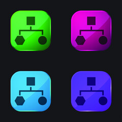 Block Schemes Of Black Shapes four color glass button icon