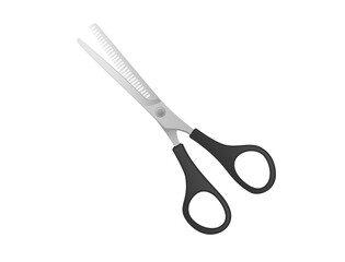 A silver scissors with a black handle