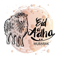 Eid Al Adha hand lettering with goat illustration for Eid Mubarak Celebration 