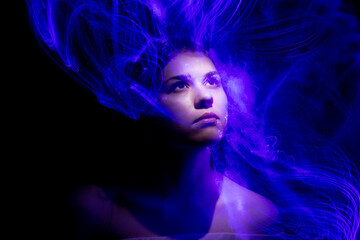 lightpainting portrait, new art direction, long exposure photo without photoshop, light drawing at long exposure	
