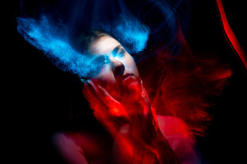 lightpainting portrait, new art direction, long exposure photo without photoshop, light drawing at long exposure	
