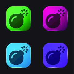 Bomb four color glass button icon