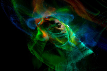 lightpainting portrait, new art direction, long exposure photo without photoshop, light drawing at long exposure	
