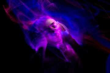 lightpainting portrait, new art direction, long exposure photo without photoshop, light drawing at long exposure	
