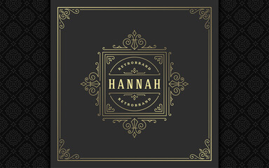 Vintage logo elegant flourishes line art graceful ornaments victorian style vector template design