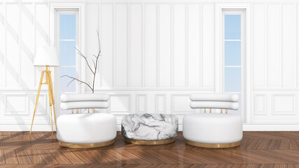 Living room with Wall Background. 3D illustration, 3D rendering