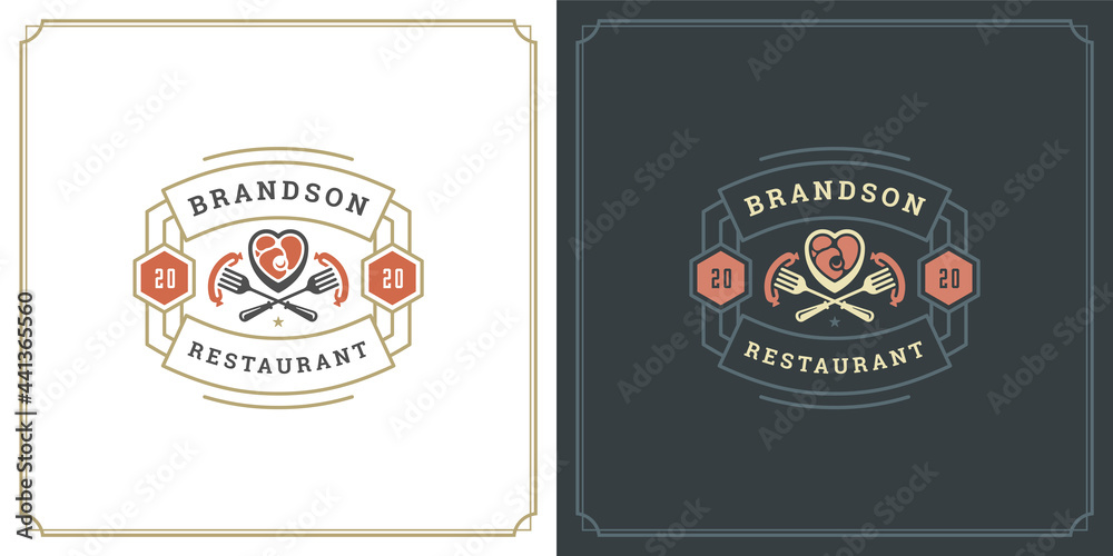 Wall mural Restaurant logo design vector illustration meat steak silhouette