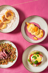 breakfast on the pink background