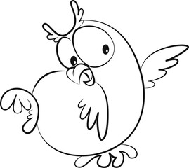 Fototapeta premium Vector dancing owl. Line art sketch of wild bird. Cartoon funny element for design card, print, illustration, poster, invitation