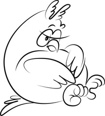 Obraz premium Vector sad or sleepy owl. Line art sketch of wild bird. Cartoon funny element for design card, print, illustration, poster, invitation