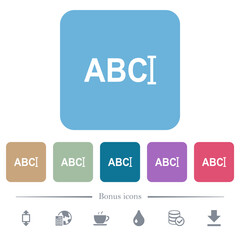 Typing text with cursor flat icons on color rounded square backgrounds