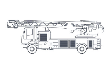 Fire Truck Emergency Vehicle in Line. Modern Flat Style Vector Illustration. Social Media Template.