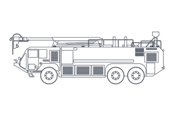 Fire Truck Emergency Vehicle in Line. Modern Flat Style Vector Illustration. Social Media Template.