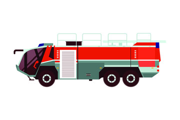 Red Fire Truck Emergency Vehicle. Modern Flat Style Vector Illustration. Social Media Template.