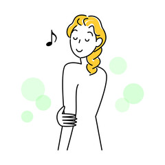 スキンケア 背中のポツポツ（吹き出物・ニキビ）が治り喜んでいる可愛い女性 イラスト シンプル ベクター