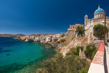 Fototapeta na wymiar View of Ermoupoli on the Greek island of Syros in the Cyclades archipelago