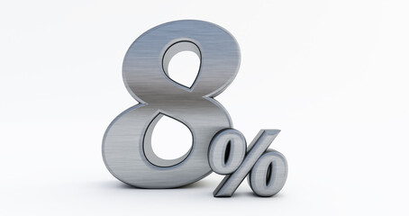 3D render of 8 percent off, metal eight percent isolated on a white background.