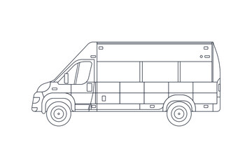 Ambulance Emergency Vehicle in Line. Modern Flat Style Vector Illustration. Social Media Template.
