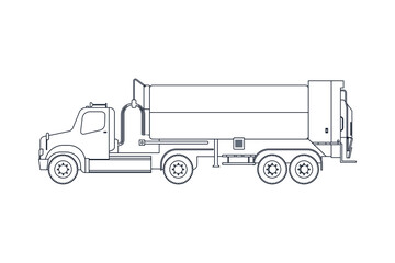 Garbage Truck Vehicle in Line. Modern Flat Style Vector Illustration. Social Media Template.