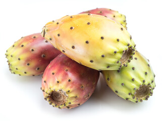 Opuntia fruit or prickly pear fruit on white background. Close-up.