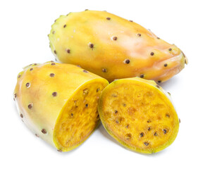 Opuntia fruit or prickly pear fruit on white background. Close-up.