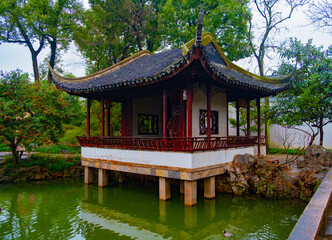 china architecture pavilion in Suzhou garden interesting place for rest, trip, meditation