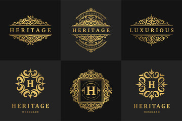 Luxury logos and monograms crest design templates set vector illustration