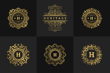 Luxury logos and monograms crest design templates set vector illustration